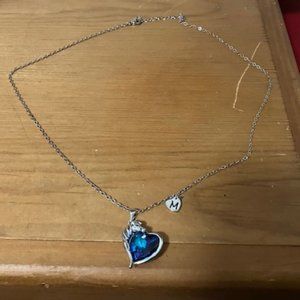 MONOOC Women's Silver Horse W/Blue Crystal Initial Necklace OS NIB